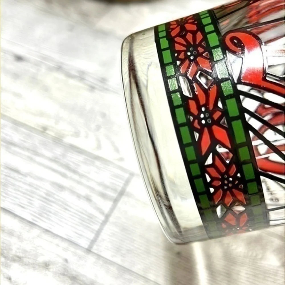 Vintage 1970s Set of Four Houze Signed Seasons Greetings Lowball Glasses
